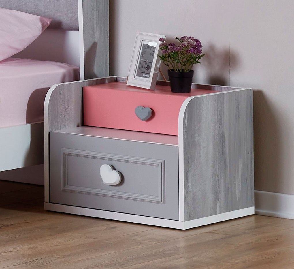 Comodino per cameretta bambina 2 cassetti rosa e grigio – Colly Shop