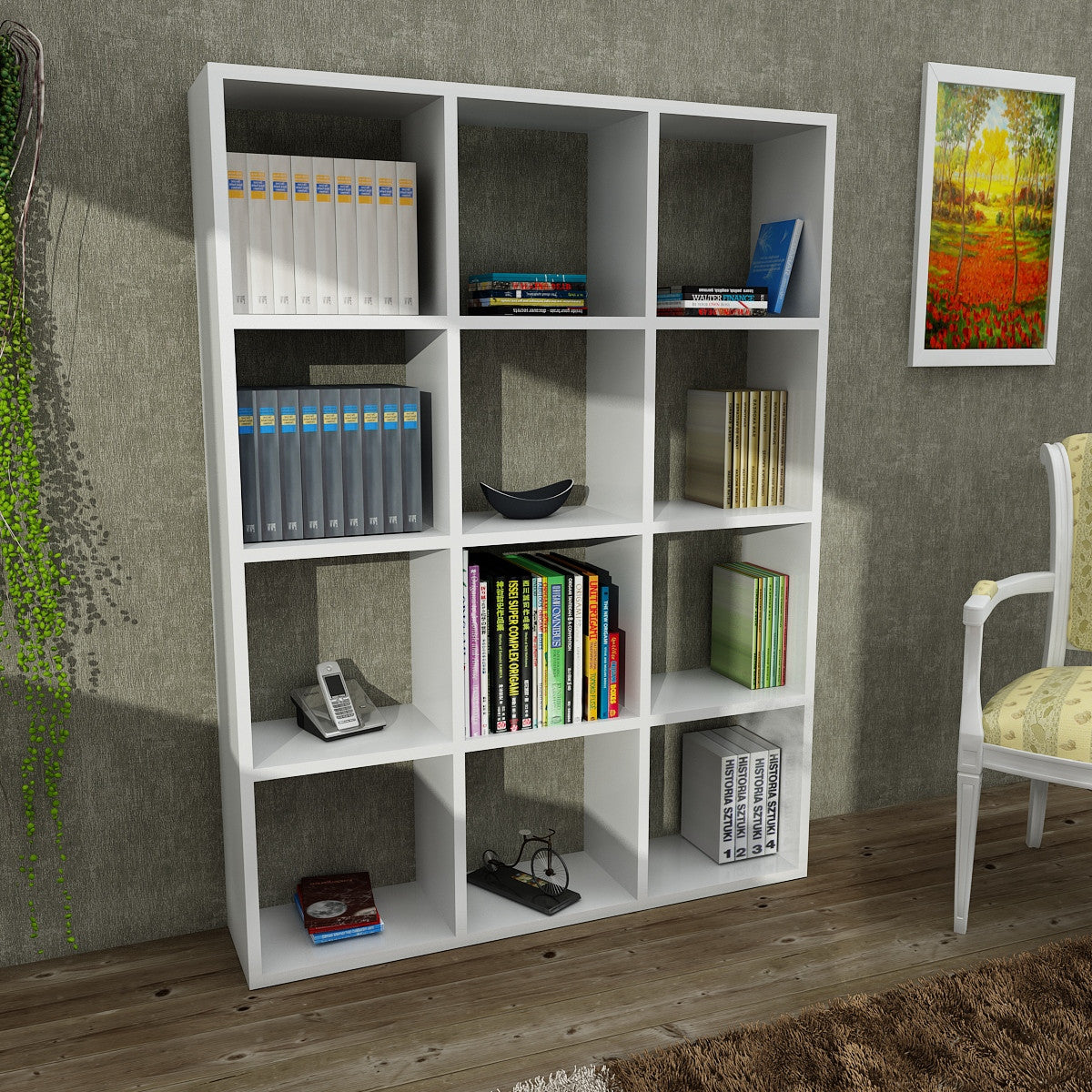 Libreria moderna da ufficio studio in legno bianco 12 vani – Colly Shop