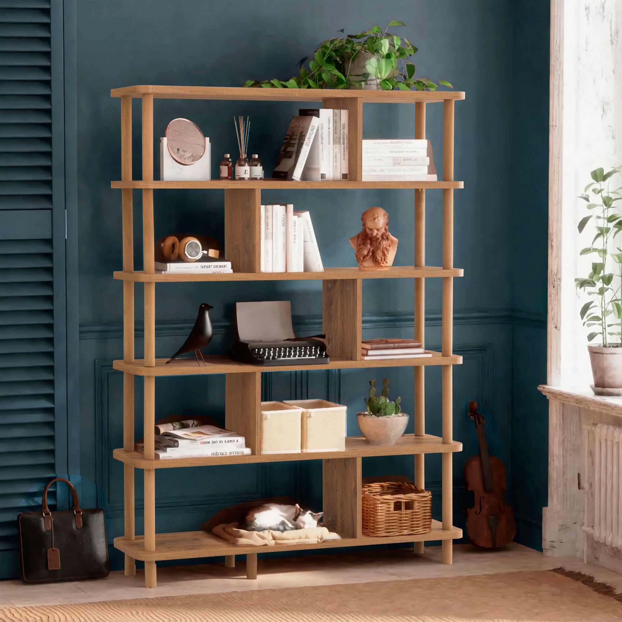 Libreria moderna aperta bifacciale in legno naturale 10 vani – Colly Shop