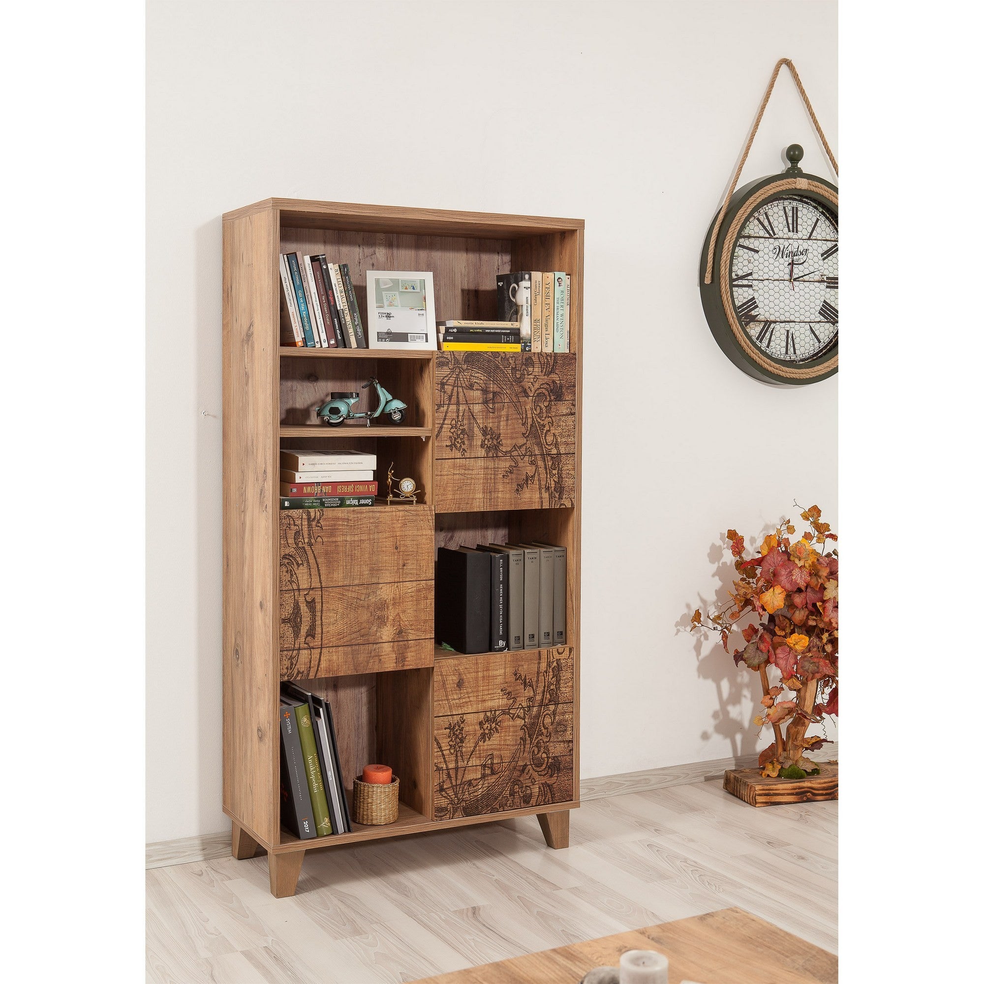 Libreria mobile salotto con ante e vani in legno pino atlantico – Colly Shop