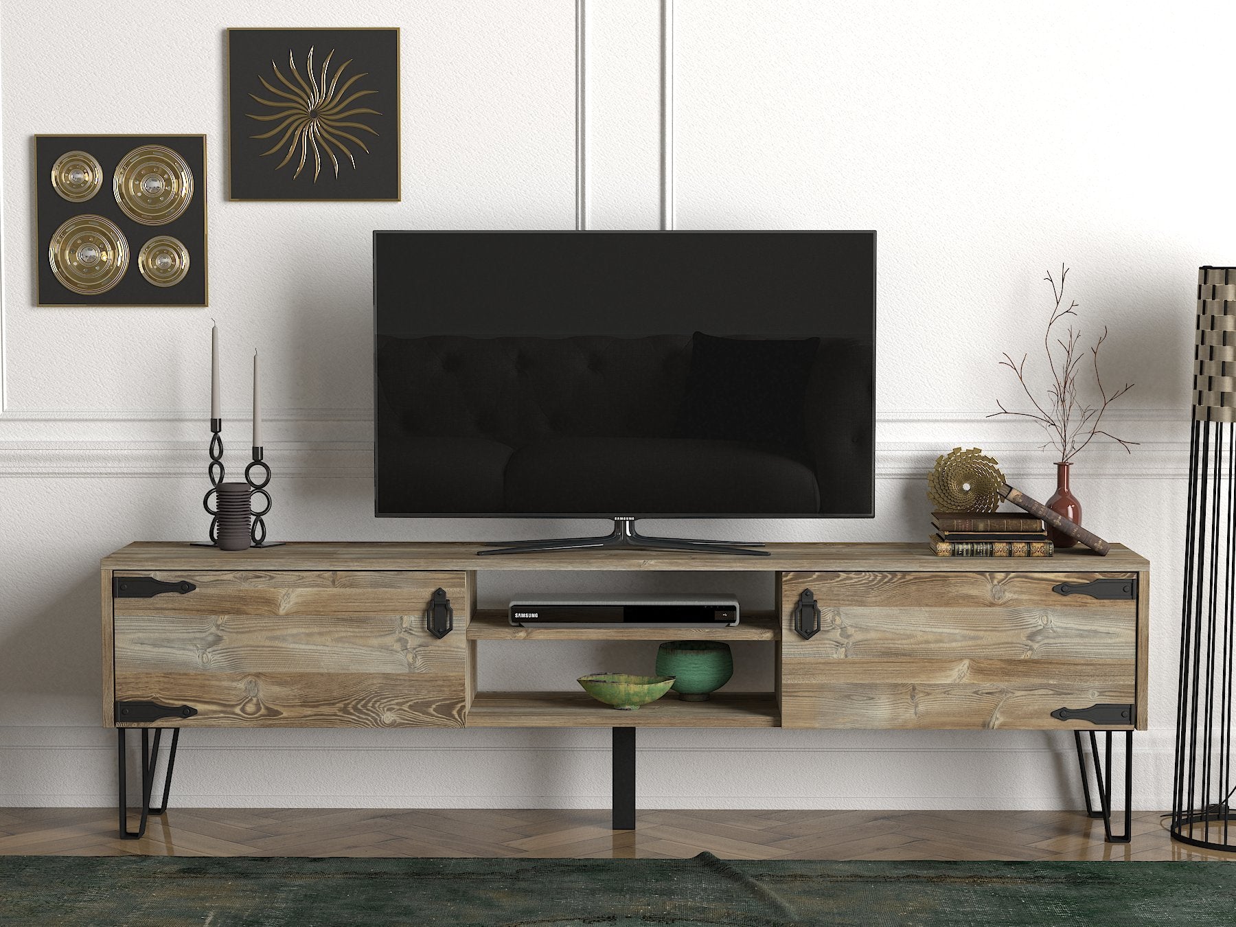 Mobile porta tv basso industrial in legno rovere vintage e metallo – Colly  Shop