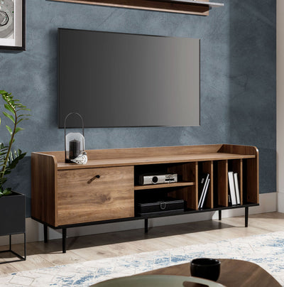 mobile tv moderno con anta a ribalta e 6 vani a giorno  in legno rovere scuro Brandy Castello