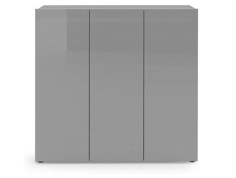 Composizione ingresso set con armadio scarpiera e specchio grigio lucido