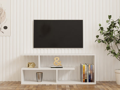 mobiletto porta tv moderno struttura a chiocciola in legno colore bianco con 4 vani