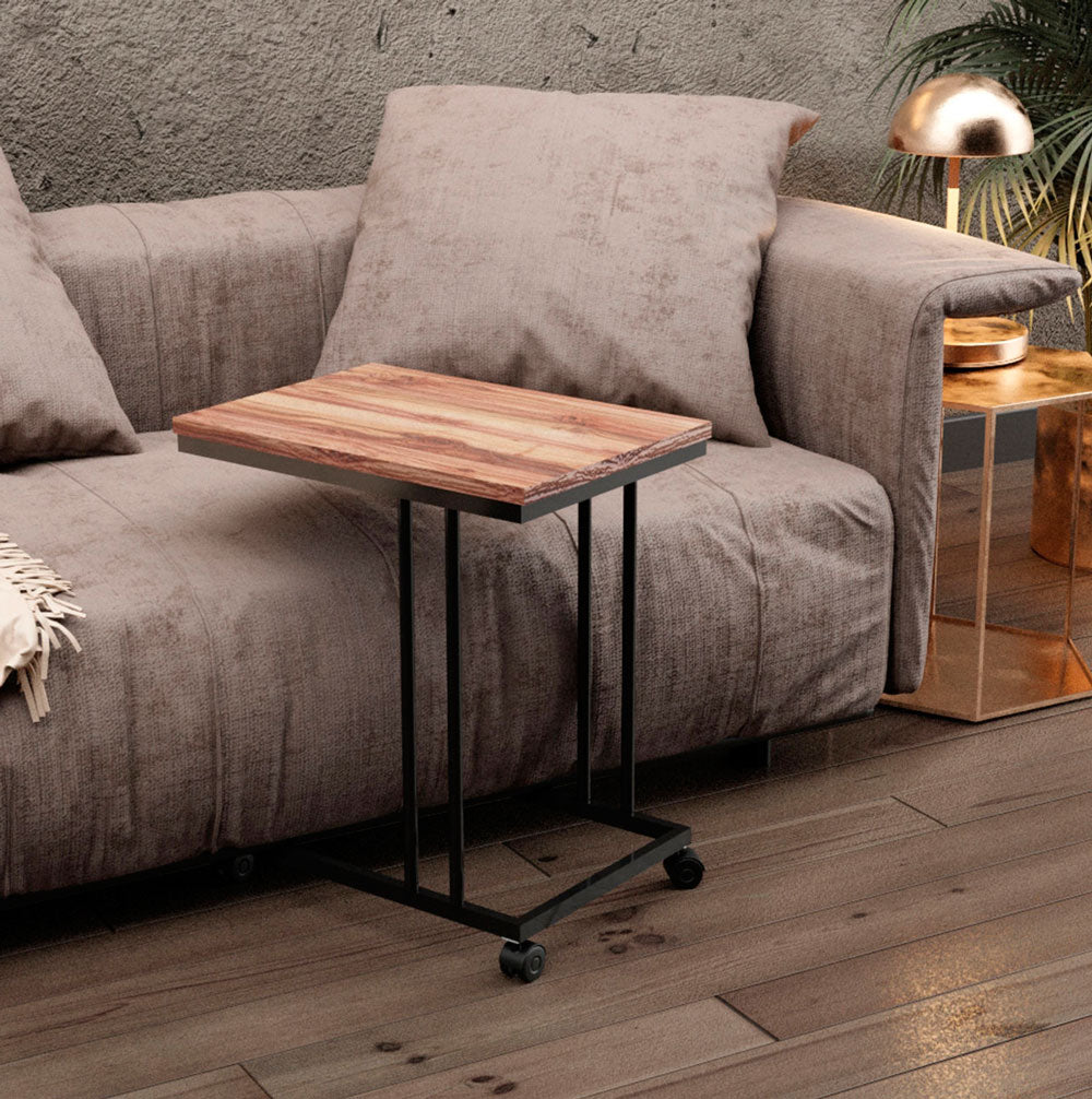 Tavolino da divano laterale in metallo con ruote piano in legno – Colly Shop