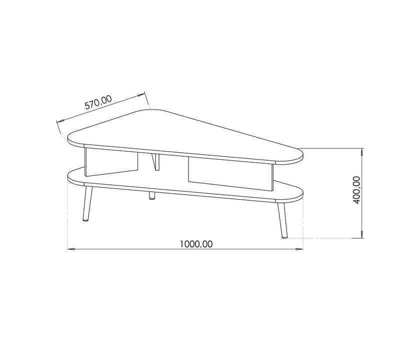 Tavolino basso design da salotto con ripiano colore noce e grafite cm 100x57x40h