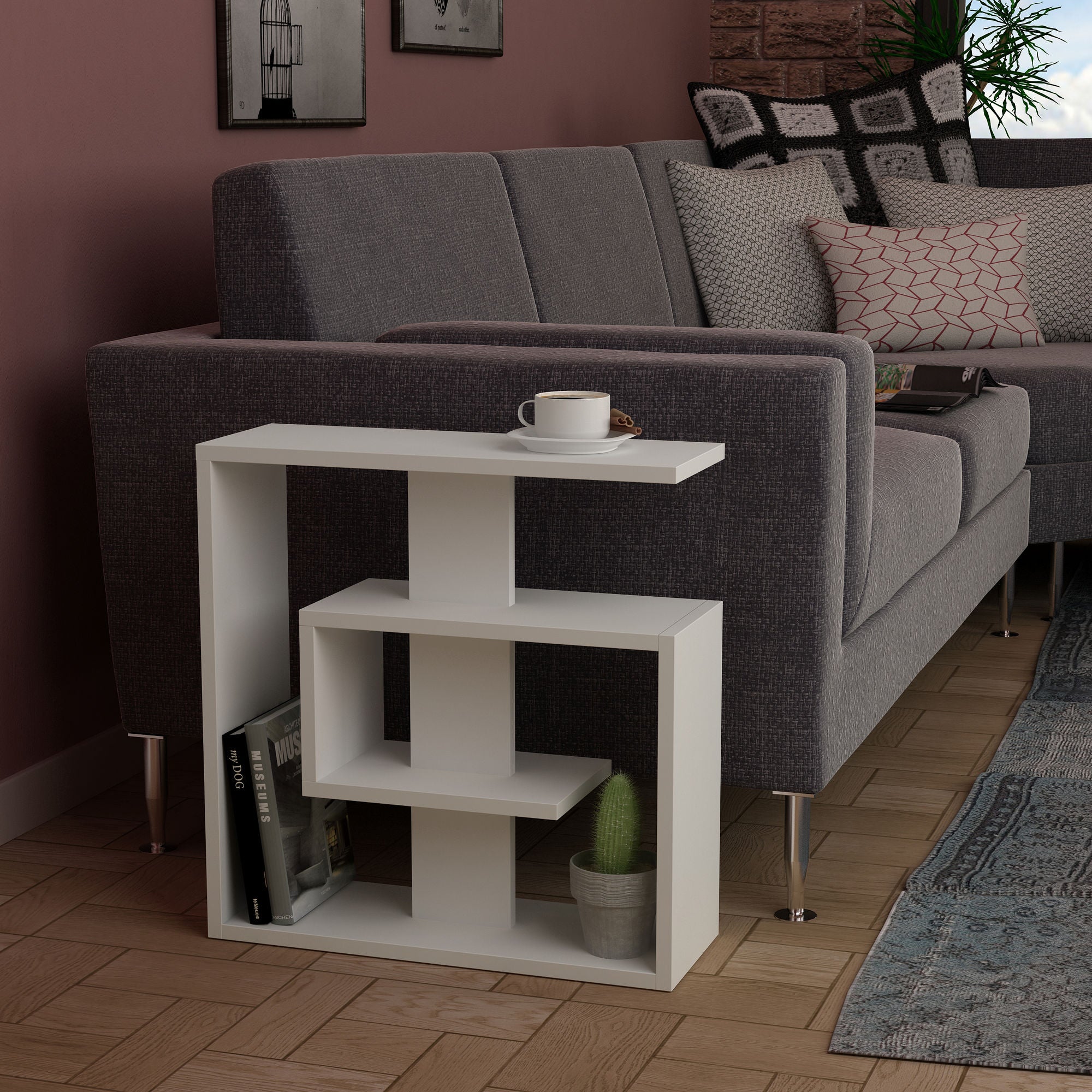 Tavolino da divano laterale colore bianco struttura a chiocciola – Colly  Shop
