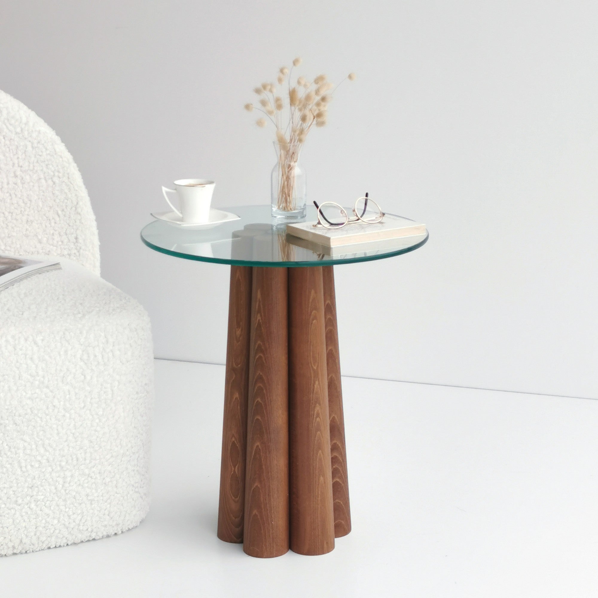 Tavolino Tondo O50x55 Cm In Mdf Motti Samantha Noce Scuro E Nero