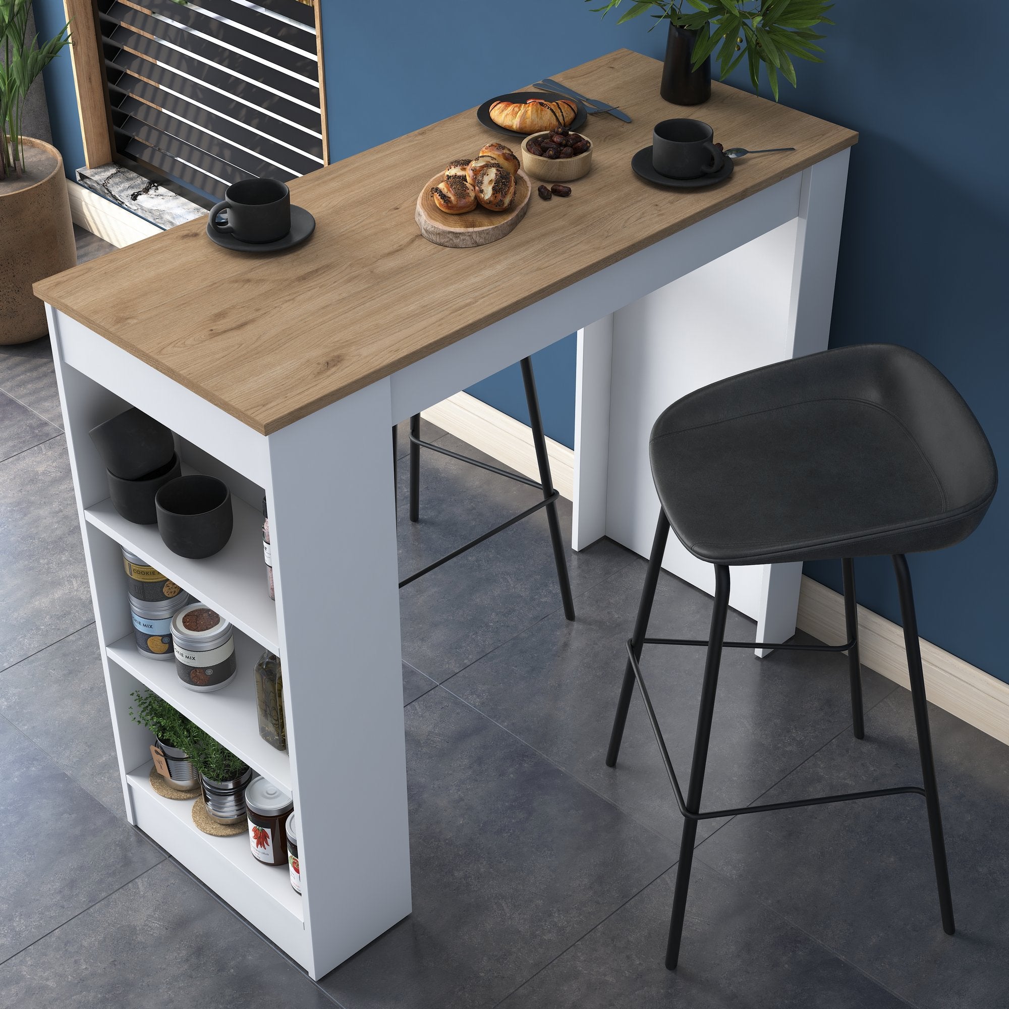 Tavolo alto da cucina snack bar in legno con scaffale laterale – Colly Shop