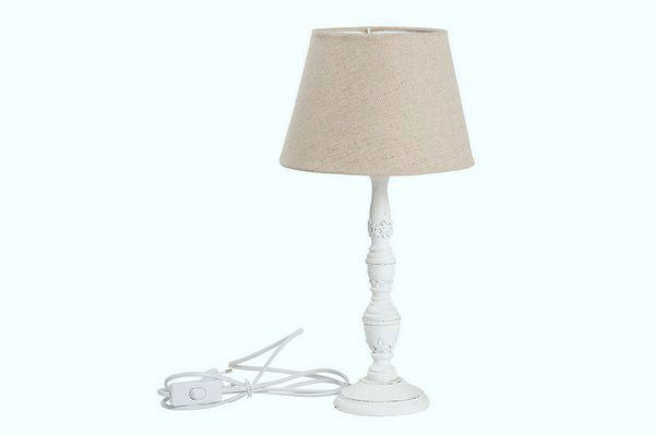 Keyhomestore Lampada Da Tavolo Shabby Chic Con Gattino, Base In Legno Grigio E Paralume In Tessuto Beige A Pois, Altezza 45 Cm