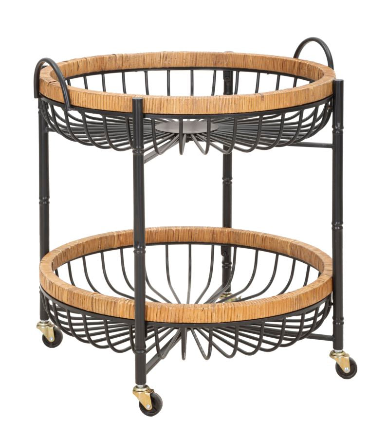 Carrello da Cucina in Rattan con Ruote e Portavini