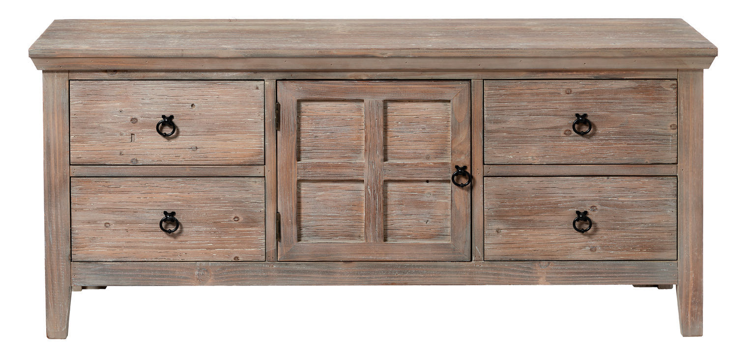Cassettiera bassa 4 cassetti e anta centrale in legno country cm 120x4 –  Colly Shop