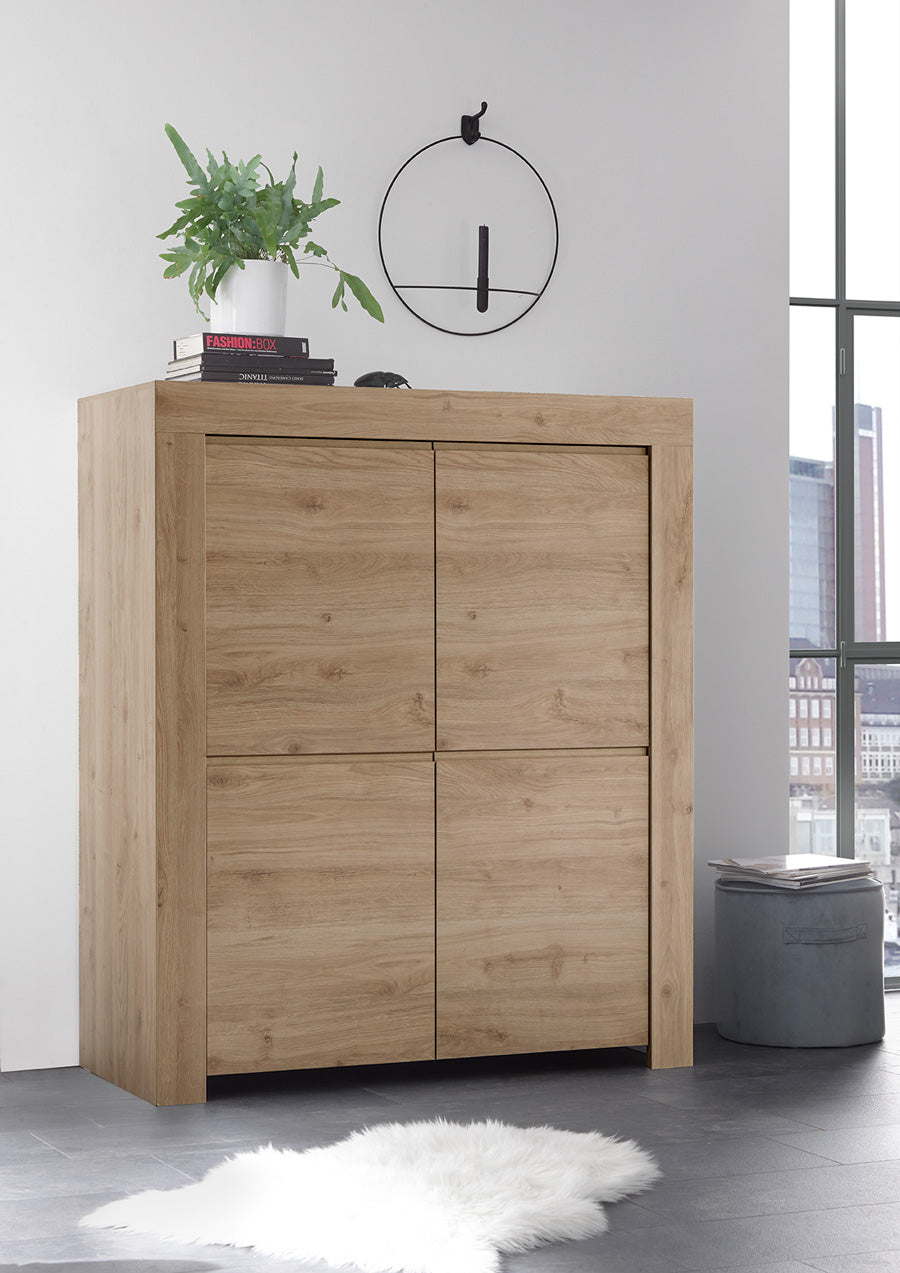 Credenza alta 4 ante in legno rovere o bianco per salotto Colly Shop