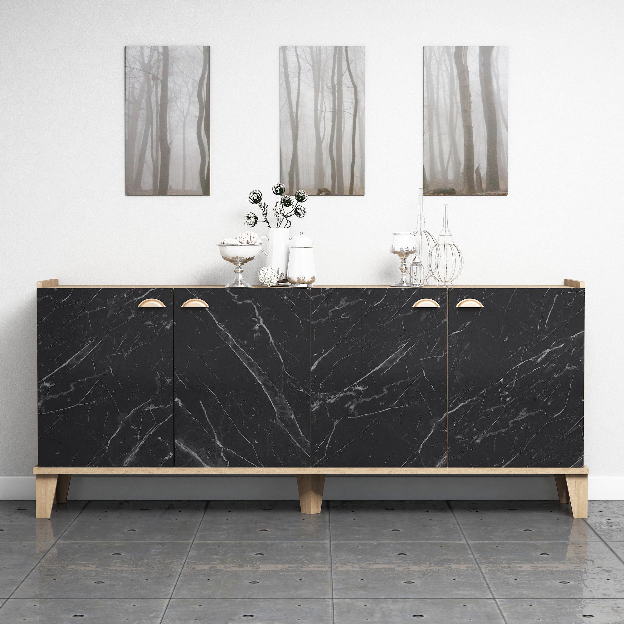 madia moderna ottanio e inserti effetto marmo nero L 180cm - Beautiful