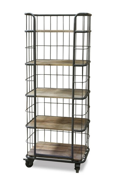 Etagere industrial con ruote in legno e ferro cm 60x41x150h – Colly Shop