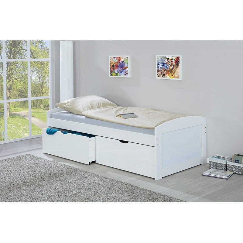 Letto Matrimoniale 160x200cm In Legno Massello Con Cassetti E Testiera Contenitore Rete A Doghe Naturale