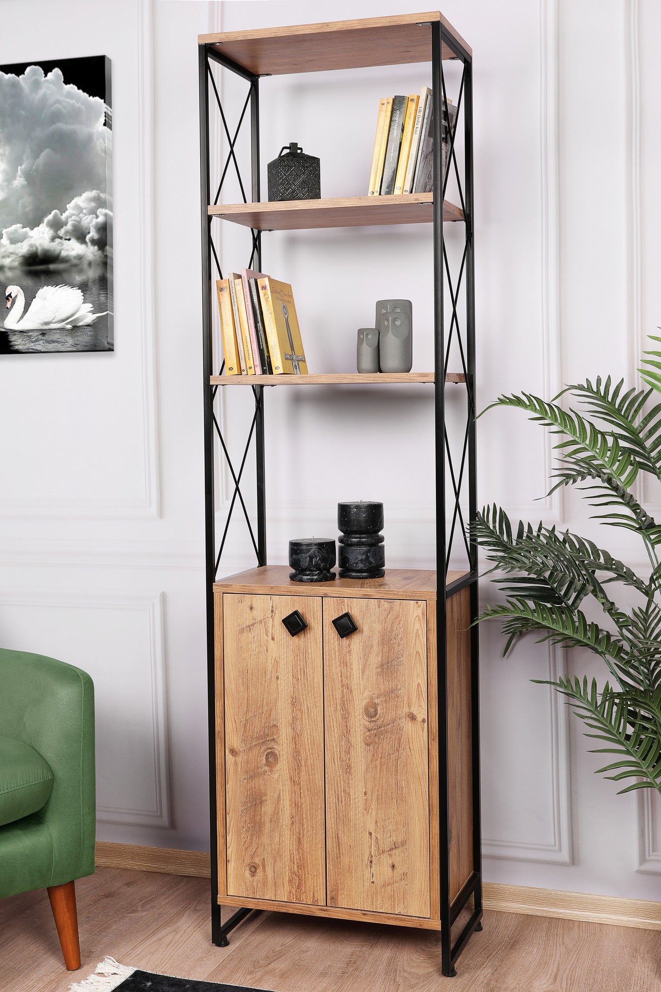 Libreria in legno classica aperta 3 ripiani 2 ante Noce 105 x 40 H. 185 Libreria in legno classica aperta 3 ripiani 2 ante Noce 105 x 40 H. 185