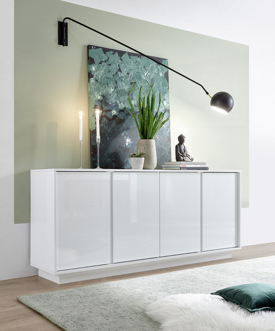 Altea BW credenza soggiorno buffet 4 ante 207cm bianco lucido e legno