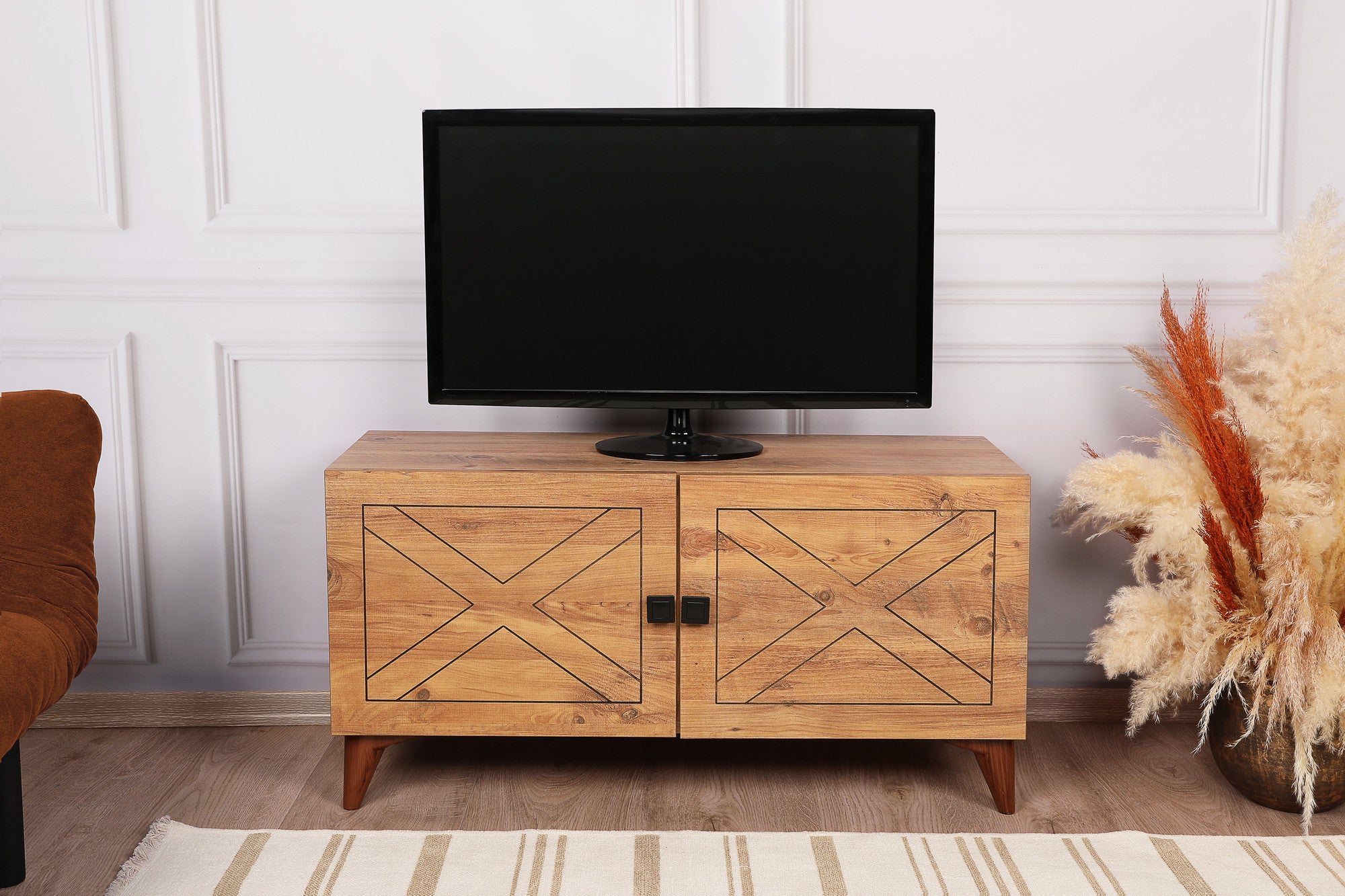Mobiletto tv vintage e country in legno a 2 ante soggiorno colore pino –  Colly Shop