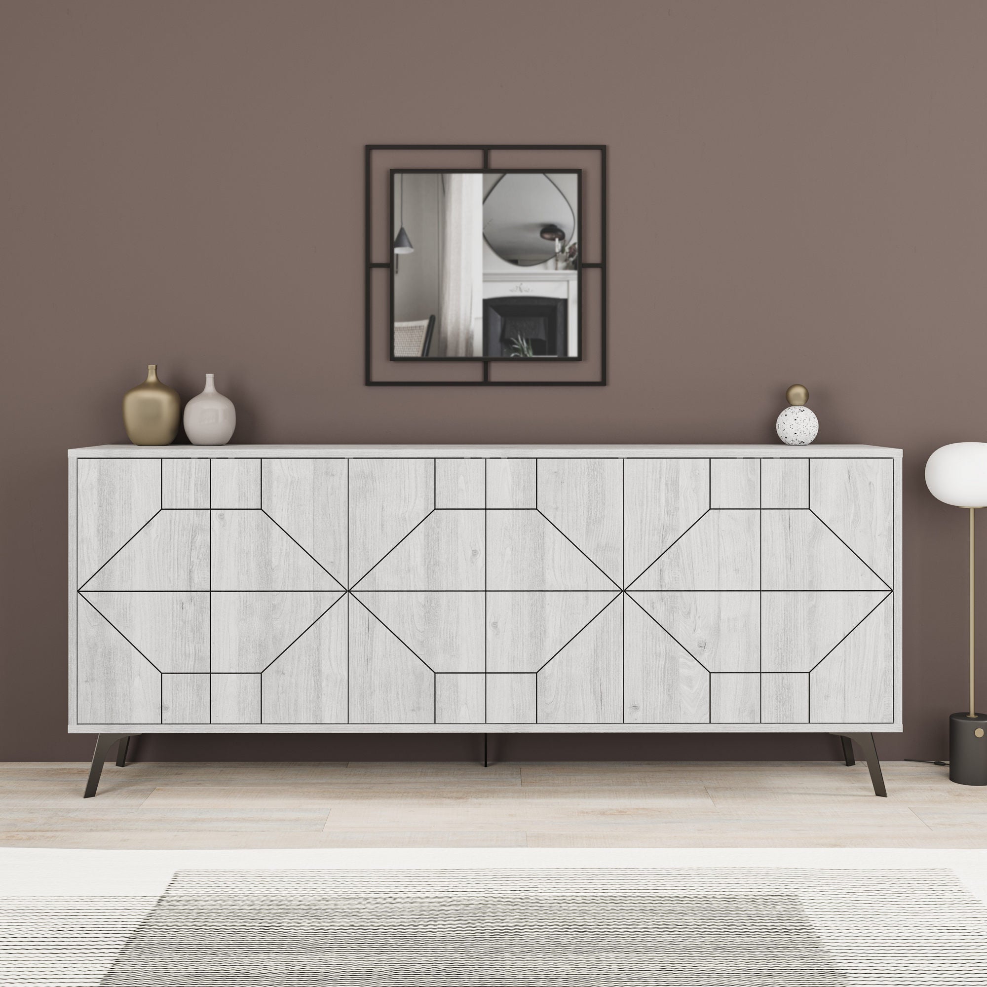 Set per ingresso mobile credenza a 4 ante in legno e 2 specchi da muro  decorativi nel 2023