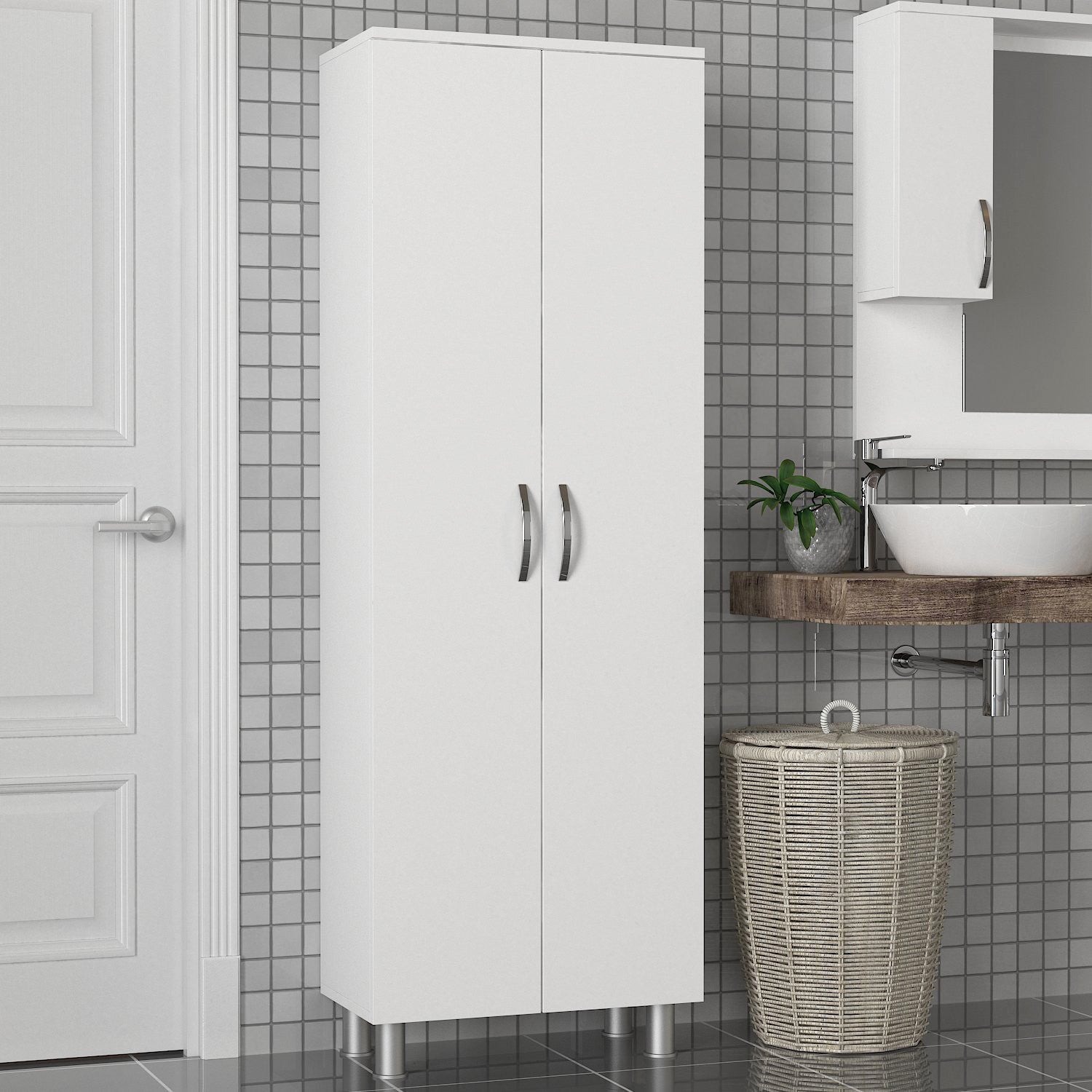 Armadio per bagno in legno multiuso a 2 ante e 5 vani casa design