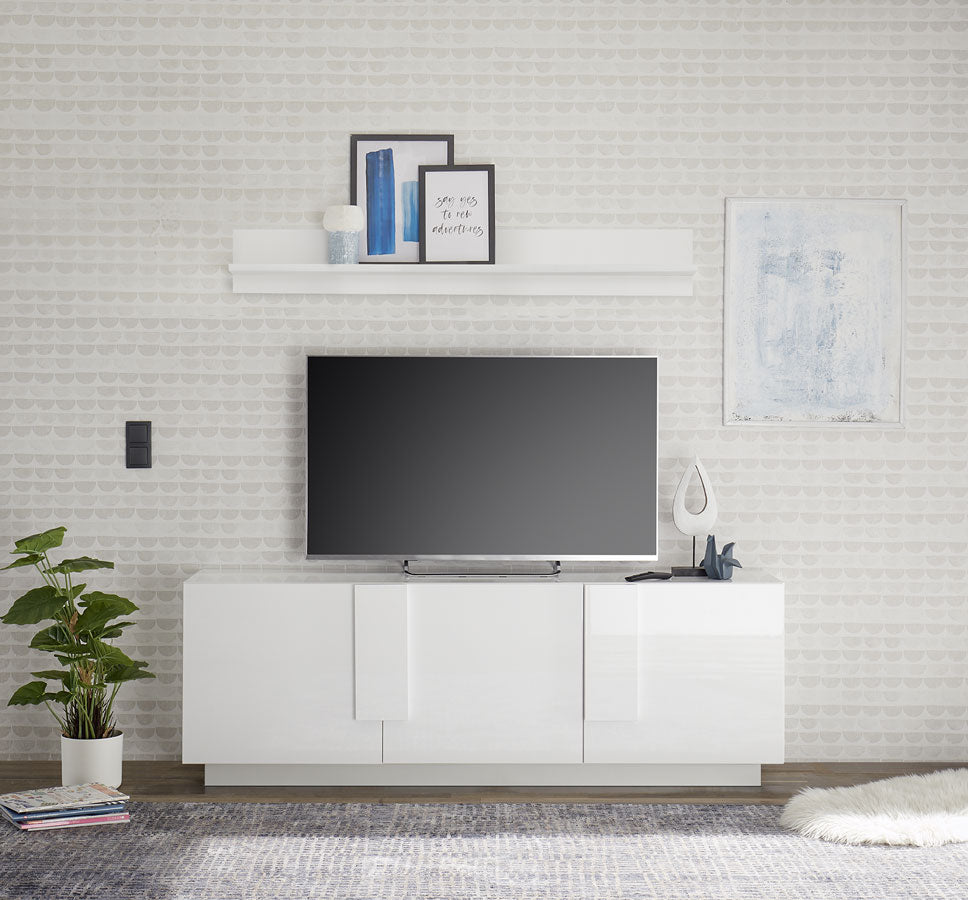 Mobile porta tv alto con 3 ante in legno bianco lucido – Colly Shop