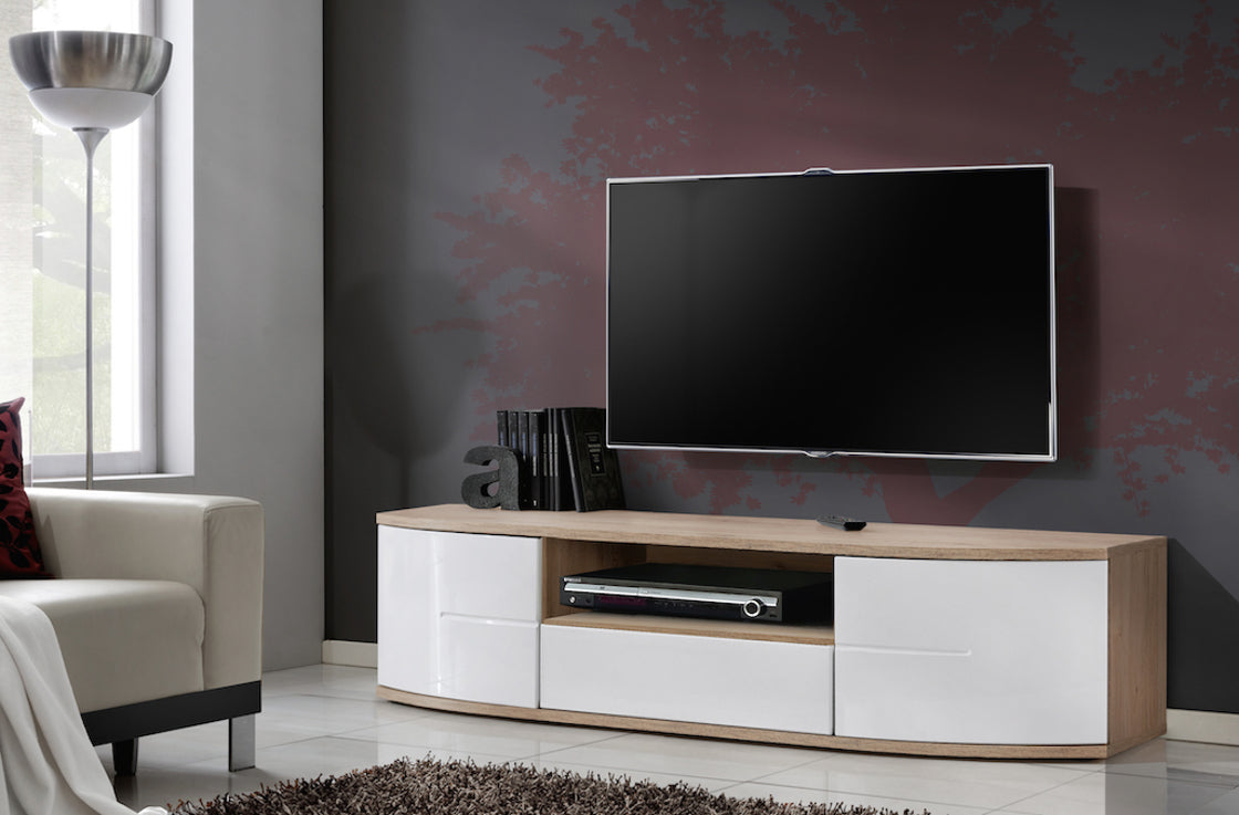 Mobile base porta tv in legno bianco lucido e rovere design moderno – Colly  Shop