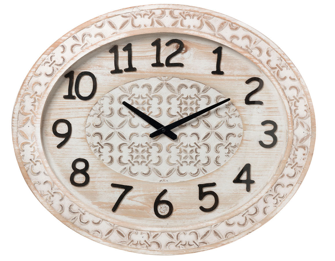 Orologio legno ovale stampa rose da parete 49x39h