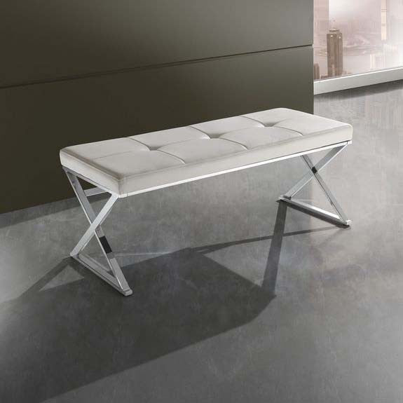 DANYA B Panca Da Ingresso In Similpelle Bianca Con Struttura Cromata - 69x33x46 Cm