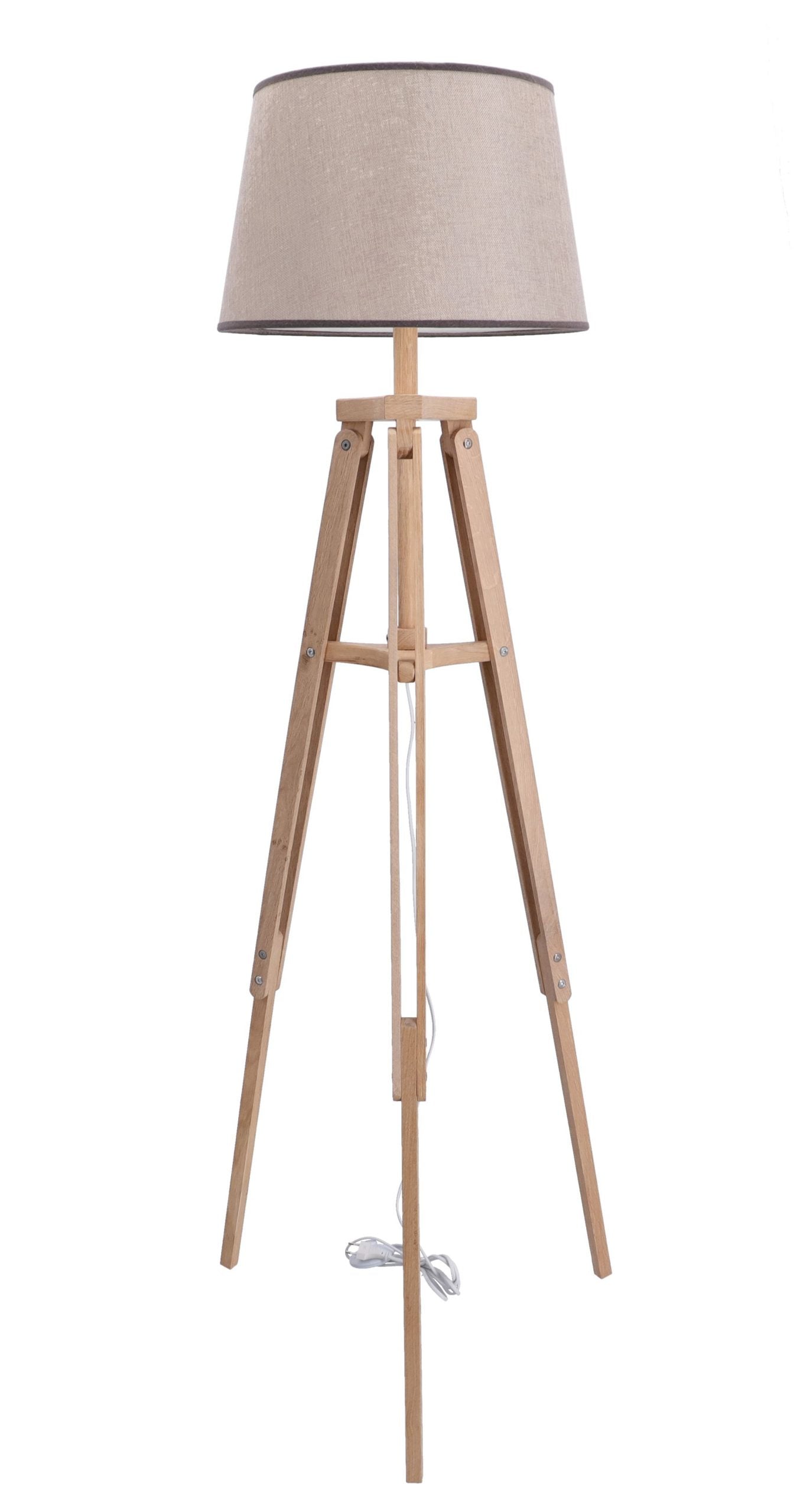 VidaXL Lampada Da Terra A Treppiede In Legno Di Teak | Piantana Con Base Tonda | Illuminazione Regolabile Per Soggiorno E Camera Da Letto | Marrone E Bianco 141 Cm