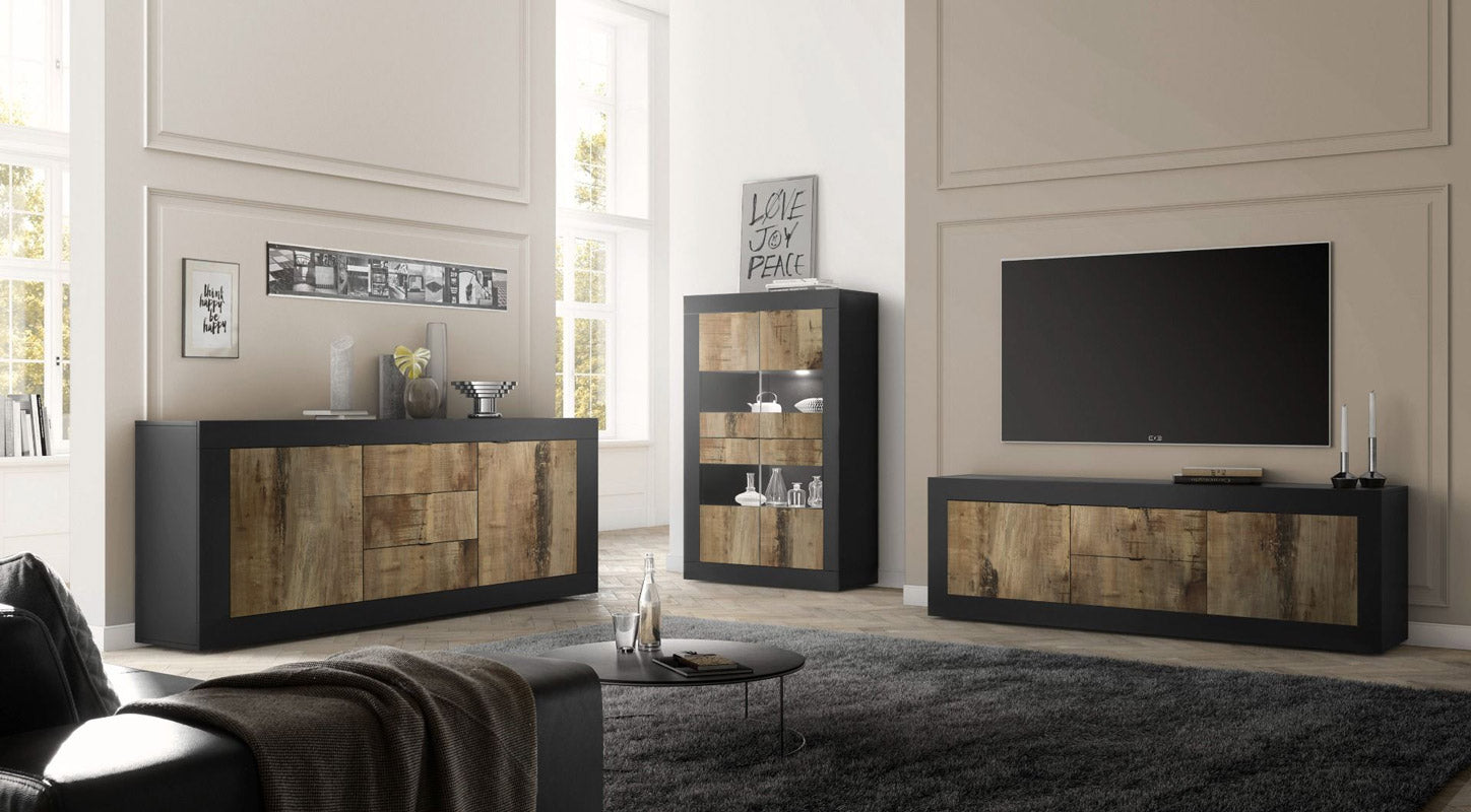 Mobile tv alto zona giorno in legno pero e nero – Colly Shop