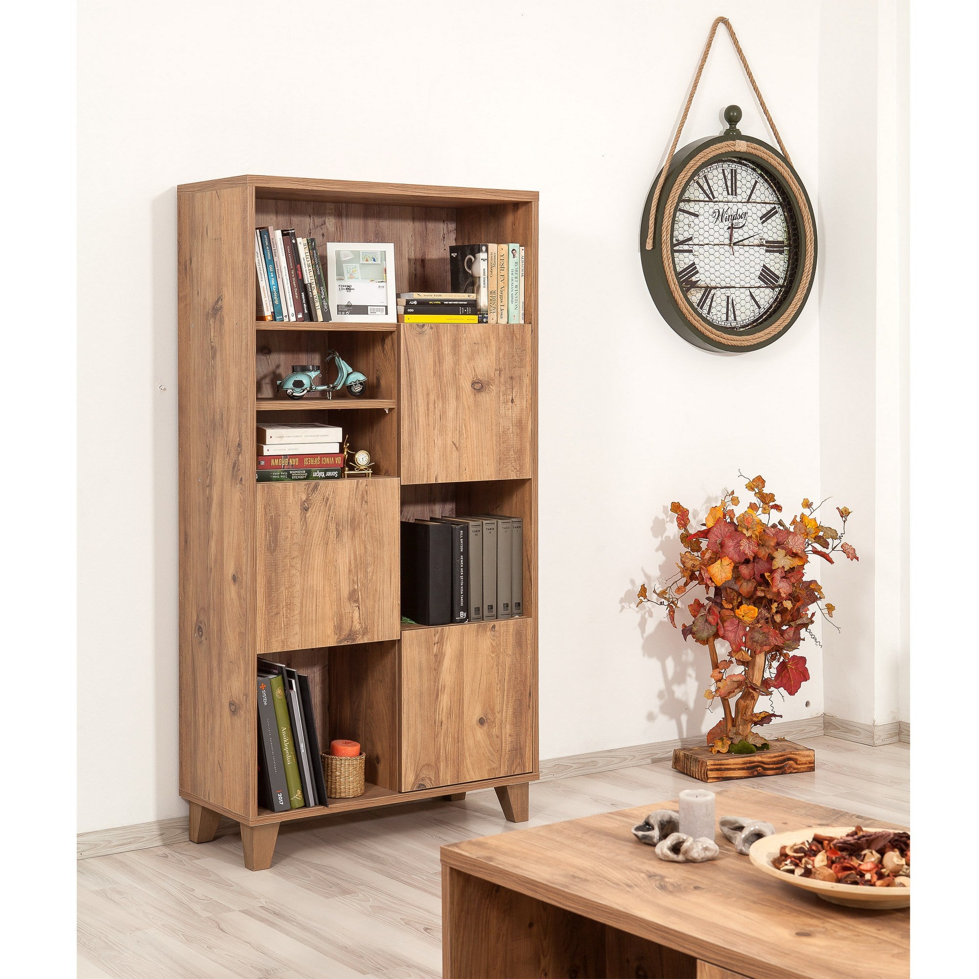 Libreria design in legno con 5 vani a giorno e 3 ante casa e ufficio – Colly  Shop