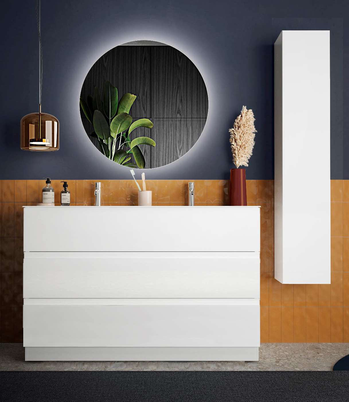 Set da bagno con armadio a parete con specchio con mobile a terra