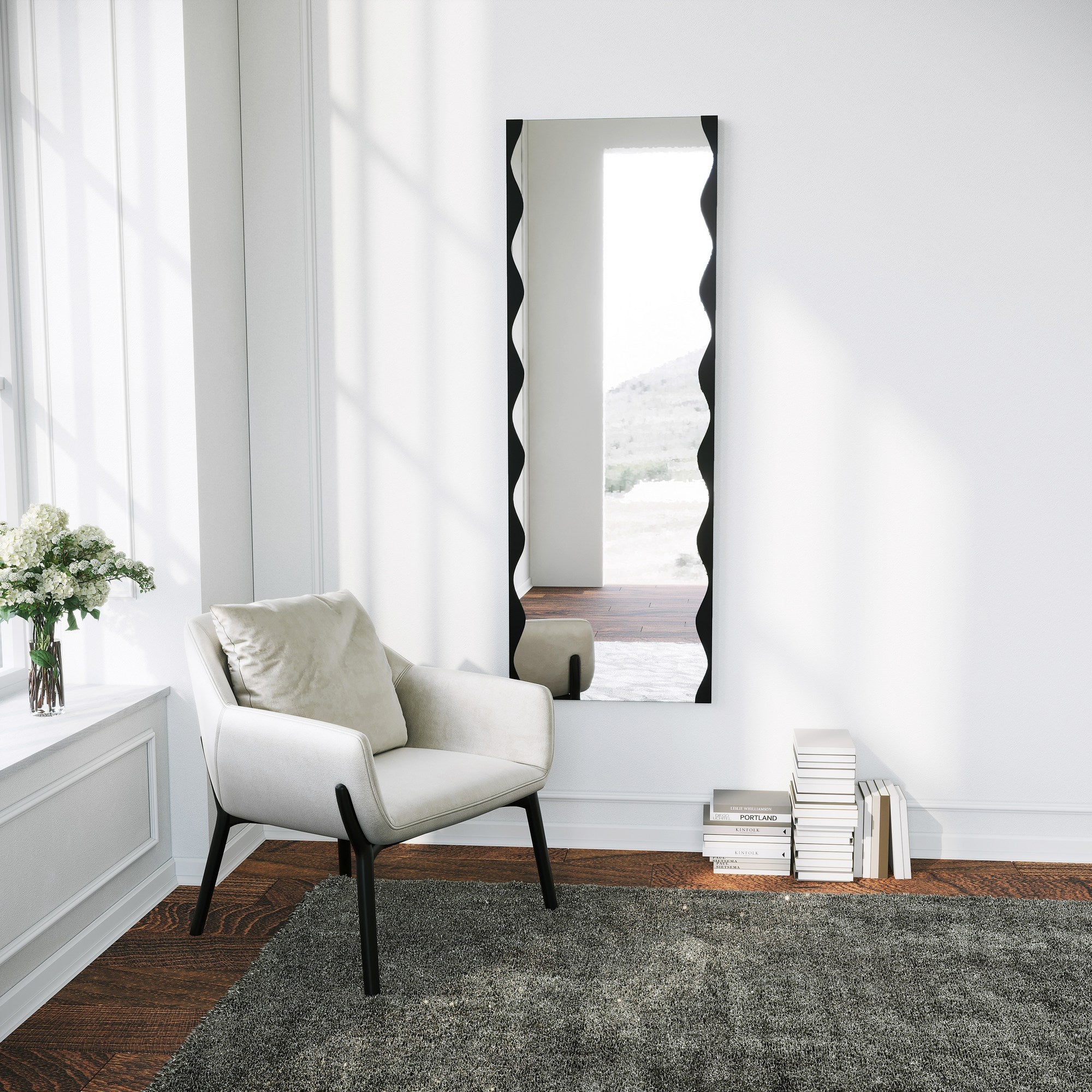 Specchio design rettangolare alto da muro effetto wave cornice metallo –  Colly Shop