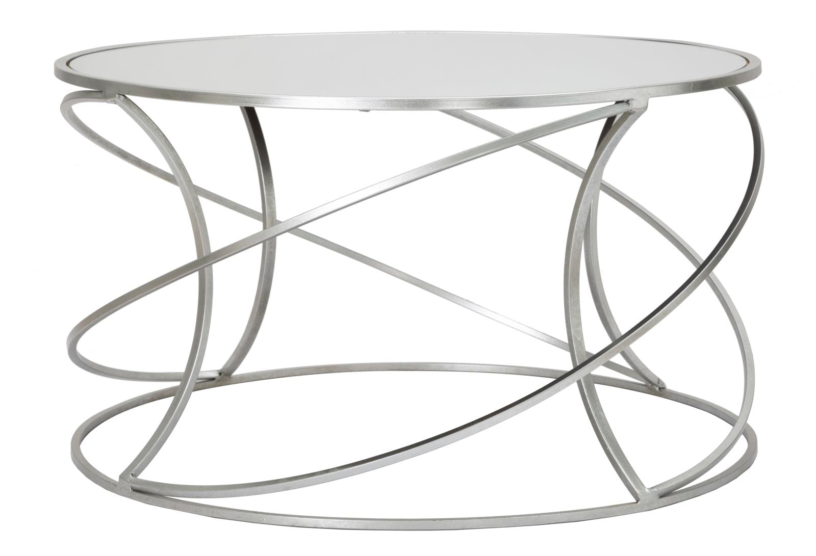 Tavolino Rotondo SHYFOY A Specchio Con Cornice Argento Vintage - 80x80x42 Cm, Piano In MDF, Stile Glamour Per Salotto