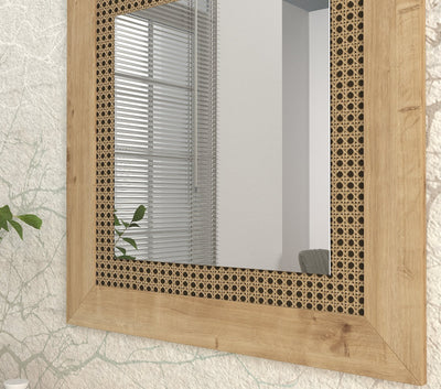 Specchio quadrato con cornice vintage in legno naturale cm 72x72