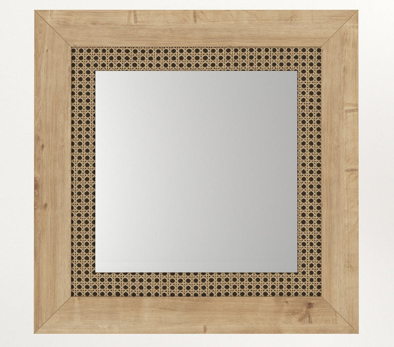 Specchio quadrato con cornice vintage in legno naturale cm 72x72