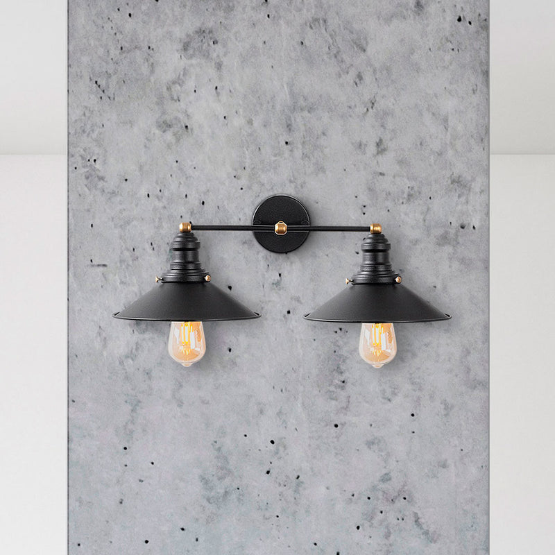 lampada da parete 2 luci applique stile industriale in metallo colore nero