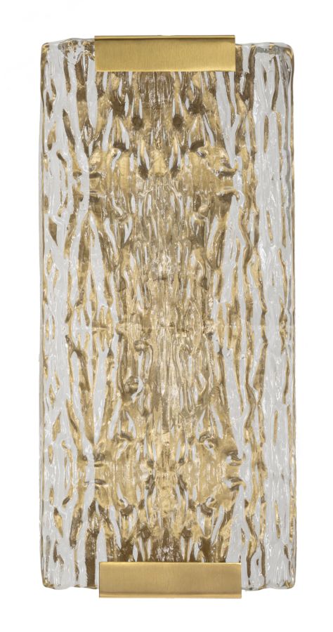 Applique moderno rettangolare in vetro martellato e metallo oro spazzolato cm 15x10x36h