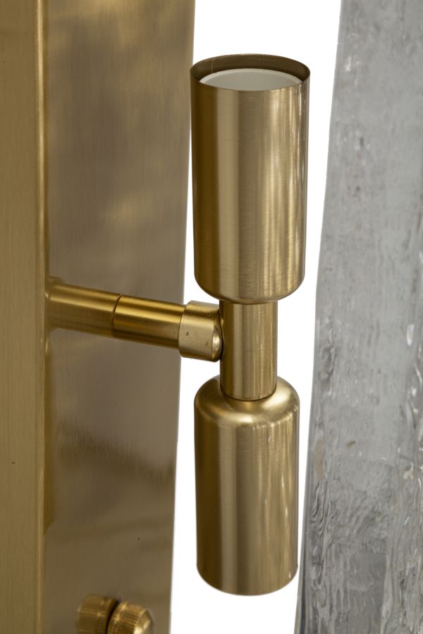 Applique moderno rettangolare in vetro martellato e metallo oro spazzolato cm 15x10x36h