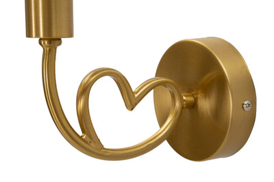 Lampada da parete in metallo oro spazzolato con cuore e cappello in vetro bianco cm 23x15x22h