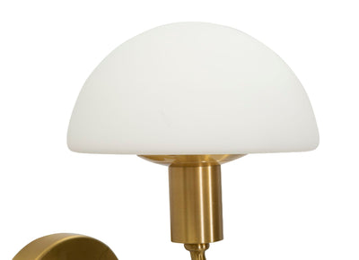 Lampada da parete in metallo oro spazzolato con cuore e cappello in vetro bianco cm 23x15x22h