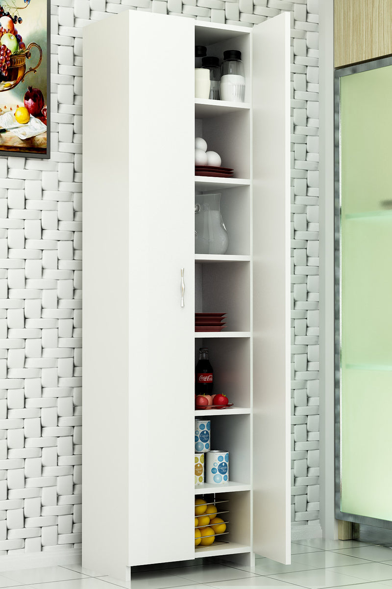 Armadietto dispensa con 6 ripiani interni colore bianco maniglie argento cm 49x30x182h