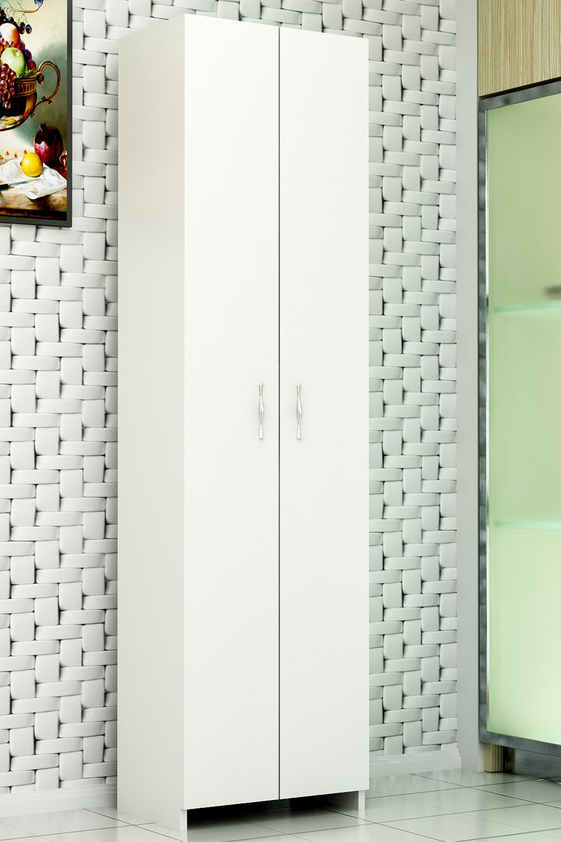 Armadietto dispensa con 6 ripiani interni colore bianco maniglie argento cm 49x30x182h