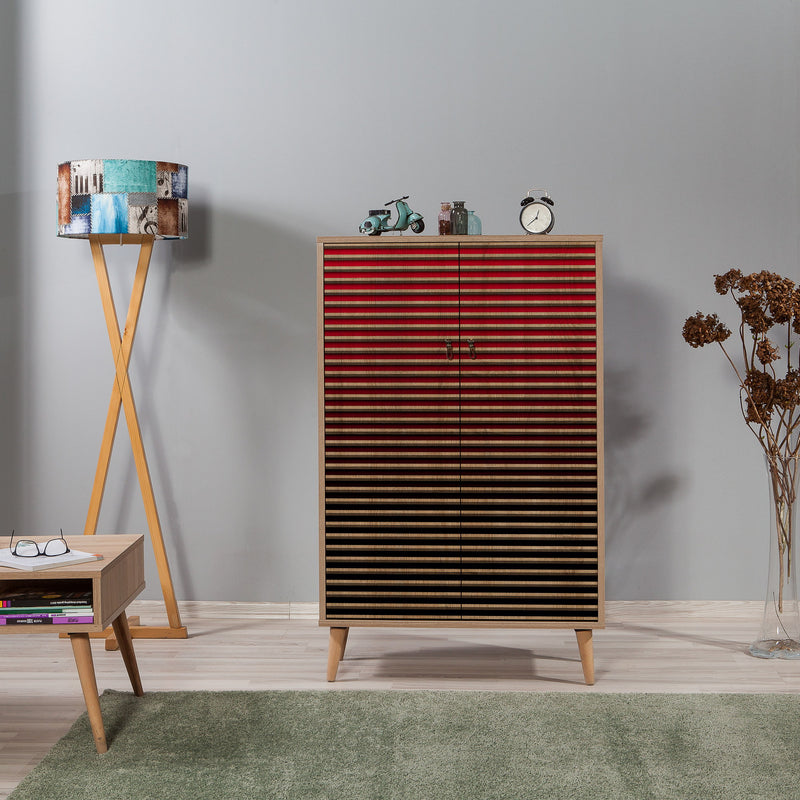 Mobile armadietto con ripiani in legno 2 ante decorate fantasia a righe cm 80x36x127h
