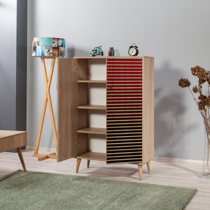 Mobile armadietto con ripiani in legno 2 ante decorate fantasia a righe cm 80x36x127h