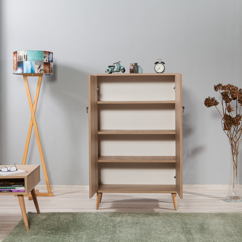 Mobile armadietto con ripiani in legno 2 ante decorate fantasia a righe cm 80x36x127h