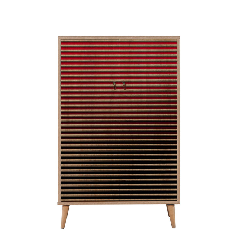 Mobile armadietto con ripiani in legno 2 ante decorate fantasia a righe cm 80x36x127h
