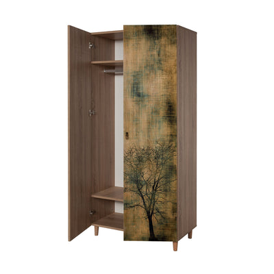 Armadio 2 ante da camera in legno colore quercia decorazione albero cm 90x52x192h