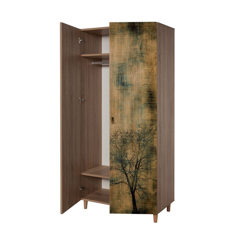 Armadio 2 ante da camera in legno colore quercia decorazione albero cm 90x52x192h